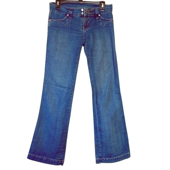 Conquest Denim - Conquest Jeans Low Rise Flare Leg Denim Blue Wash Trendy Casual women 28‎